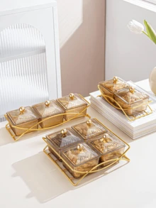 1Set Amber Glass Snack Plate & Tray Set - Christmas Gift For Candy, Nuts & Cookies, Decorative Storage For Kitchen & Holiday Gatherings - 琥珀色 - 查看 4