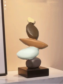 一件现代树脂叠石雕塑 - 抽象平衡石艺术，适用于各种房间类型，可用作家居和办公室的桌面装饰摆件，室内使用 - 时尚优雅的设计 - 彩色 - 查看 12