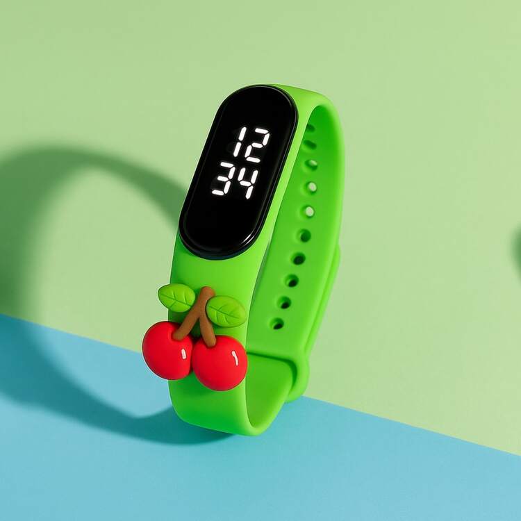 5-Piece Children's Digital Watch Set For Girls, Colorful Fruit Design, LED, Waterproof, Cute - 櫻桃 - 查看 4