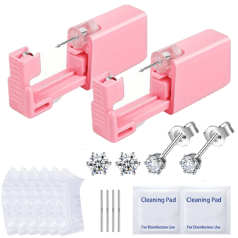 2/6 piezas Herramienta de perforación de oreja rosa, perforación de oreja de acero inoxidable con circonita