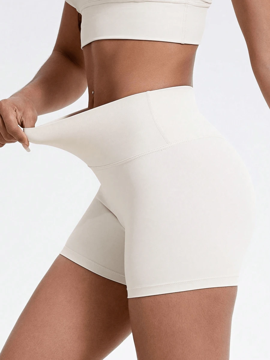 Pantalones cortos de yoga deportivo femenino y pantalones de fitness de cintura alta, cómodos y transpirables, caderas levantadas, sin costuras. Sudaderas y pantalones cortos, pantalones cortos para bicicletas, pantalones cortos para gimnasios - Blanco - Ver 1