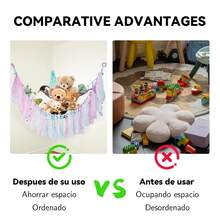 Organizador de red de hamaca para almacenamiento de animales de peluche con luz LED , decoración de pared colgante para habitación de niñas con lentejuelas para dormitorio, habitación infantil y sala de juegos - Multicolor - Ver 11