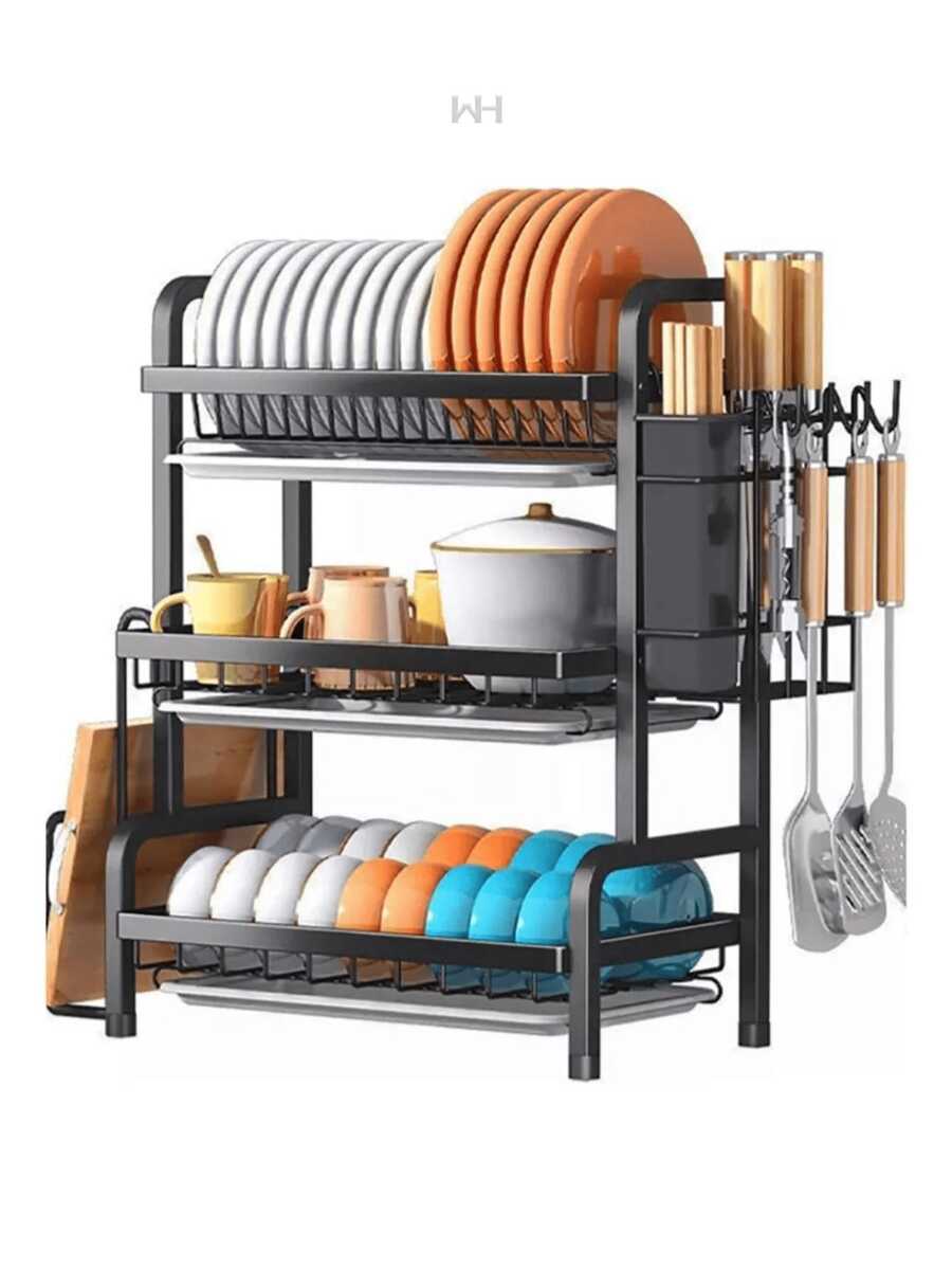 Dish Drainer, 3 Tiers - Black - View 1