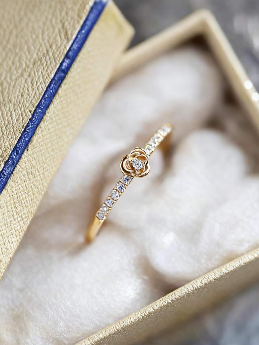 1pc S925 Sterling Silver Delicate Rose Design Ring With Synthetic Cubic Zirconia, Elegant & Quality Jewelry For Women