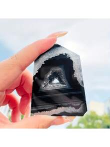 1PC Natural Black Onyx Geode Agate Point - Casual Rock Crystal For DIY, Home Decor, Jewelry Making, Birthday, Halloween, Christmas Party Decorations - Multicolor - View 6