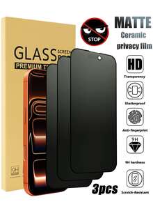 3片装陶瓷磨砂隐私屏幕保护膜，兼容 17/16/15/14/13/12/11/17 Pro Max/17 Air/16 Pro Max/16e/Plus/Mini/X/XR/XS Max，防刮花、防指纹、全覆盖、磨砂、防窥，保护您的移动设备，防指纹膜，磨砂表面，时尚手机壳，注重隐私的用户，手机/屏幕保护膜必备，适用于日常、办公、家庭使用，日常防护，办公家用手机屏幕保护膜，手机配件，防窥，防水，防震，防摔，防刮花 - 黑色 - 查看 25