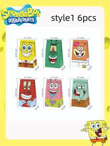 SpongeBob SquarePants Bộ 6/12 túi đựng kẹo, túi đựng đồ ăn nhẹ, túi giấy Kraft chủ đề SpongeBob, túi quà tặng tiệc tùng, lựa chọn tốt nhất để tạo không khí lễ hội, món quà trang trí tiệc và trang trí nhà cửa hoàn hảo cho bạn bè. - Nhiều màu - Xem 4