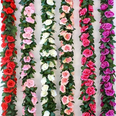 Nejlue Artificial Flowers/Plants1111 Home & Living 1/2 件人造悬挂玫瑰藤蔓仿真花环玫瑰常绿常春藤藤蔓丝绸玫瑰植物带绿叶装饰，适用于家居装饰、房间装饰、花园装饰、墙面装饰、室内/室外装饰、卧室装饰、婚礼装饰、餐桌装饰、派对装饰、生日装饰、情人节装饰