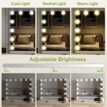 Large Mirror Vanity Make Up Mirror With 14 LED Lights Bulb Tabletop UK - White - View 2