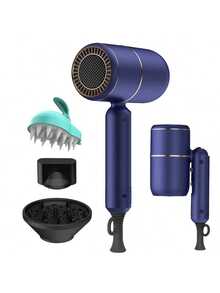 Professional Ionic Hair Dryer Hairdryer Powerful AC Motor Quick Drying With 1Speed 1Heat Setting, Cool Shot Button With 1 Diffuser & 2 Concentrator For Women Man (Purple) - EU C Type Plug(220-240V) - View 2