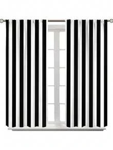 2pcs Classic Black & White Striped Curtains - Elegant 100% Polyester Drapes, Semi-Transparent, Machine Washable - Available In Various Sizes For Living Room, Bedroom, Office, Kitchen, Study Decor, Curtains For Living Room,Versatile Decorative Curtains - Multicolor - View 18
