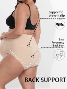Oillpretty Women's Plus Size Maternity Seamless Elastic Waistband Support Anti-Chafing Sports Panties - Apricot - View 2
