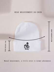 1pc Autumn/Winter Unisex Elastic Knit Hat, Fashionable Street Hip-Hop Style Embroidered Skull Drinking Tea Knit Beanie, Y2K Warm Ski Cap - White - View 4