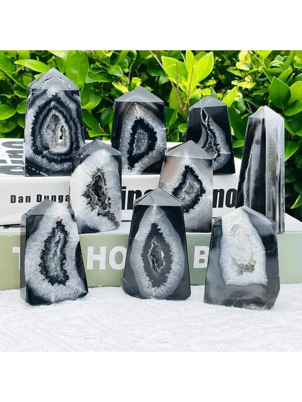 1PC Natural Black Onyx Geode Agate Point - Casual Rock Crystal For DIY, Home Decor, Jewelry Making, Birthday, Halloween, Christmas Party Decorations