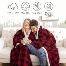1pc Hooded Wearable Blanket Sweatshirt, Unisex, Super Oversized Fleece Blanket Sweatshirt, 63" Chest, Extra Soft Warm And Cozy Wearable Blanket Hoodie With Large Pockets, Christmas Decor And Party Supplies