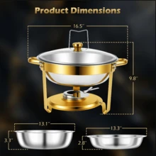 Gold Chafing Dishes For Buffet With Glass Lid (5QT, 1/2/4 Pack), Round Chafer & Warmer Set With Lid Holder, Polished 316 Stainless Steel, Rolled Rim Process, Chafing Dishes For Buffet For Catering Events, Parties, Weddings - 1 gói - Xem 11