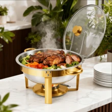 Gold Chafing Dishes For Buffet With Glass Lid (5QT, 1/2/4 Pack), Round Chafer & Warmer Set With Lid Holder, Polished 316 Stainless Steel, Rolled Rim Process, Chafing Dishes For Buffet For Catering Events, Parties, Weddings - 1 gói - Xem 12