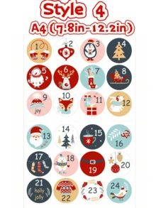 1pc (3.9in-5.9in)/ 1pc A4 (7.8in-12.2in) Christmas Advent Calendar Number Stickers,1-24 Christmas Countdown Calendar Stickers,Christmas 1-24 Number Stickers,Xmas Countdown Calendar Stickers DIY,Christmas Countdown Office & School Supplies Party Gift Seal Sticker,Scrapbook Supplies,Halloween Decor,Teacher Accessories,School Supplies