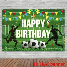 2 Bandeiras, 1 Faixa Decorativa "Feliz Aniversário", Pano com Tema de Futebol "Feliz Aniversário", Adereços para Fotos - Verde - Visão 2