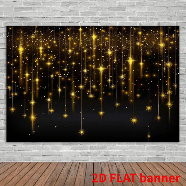Altın Parıltılı Yıldızlı Gece Arka Planı, Çok İşlevli Düğün ve Parti Dekorasyon Afişi, Fotoğraf Kabini Aksesuarı, Pasta Masası Örtüsü, İç ve Dış Mekan Kullanımına Uygun Polyester Malzeme
