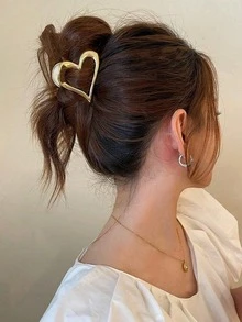 قطعة واحدة/قطعتان مشبك شعر من سبيكة ذهبية بشكل قلب أنيق، مناسب للذيل الحصان والمنزل والسفر والتناول، هدايا رأس السنة، يناسب جميع أنواع الشعر - الذهبي - مشاهدة 3