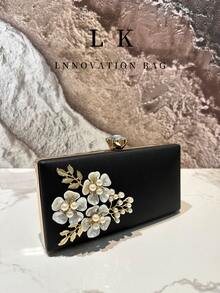 1 件奢华女士婚礼派对手提包和钱包珍珠花朵手拿包，适合女士优雅水钻婚礼晚宴钱包，带链条，适合晚宴、婚礼、宴会等正式场合，可作为女士礼物 - 彩色 - 查看 11