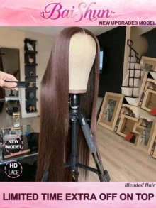 5x5高清蕾丝前假发，巴西原生发混纺，预先拔毛，预先修剪，200%密度，4号巧克力棕色直发，无胶假发，女士款，13x4/13x6巴西蕾丝前假发，高清蕾丝闭合，真人发前额假发，带婴儿发，8-34英寸蕾丝前假发 - 棕色 - 查看 2