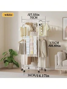 Secadora giratoria de 6 lados - Estante de almacenamiento de lavandería con ruedas de metal resistente, apto para dormitorio, dormitorio, apartamento - Secadora de ropa y estante de almacenamiento interior ahorradora de espacio, accesorio de lavandería, diseño de moda, estructura de metal resistente - Multicolor - Ver 3
