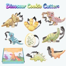 8pcs Stainless Steel Dinosaur Cookie Cutter Set Jurassic Baking Molds For Kids' Dinosaur-Themed Birthday Parties, Chocolate Making, Christmas Decorations, DIY Cakes & Festive Treats | Kitchen Gadgets And Accessories, Gift Box Package