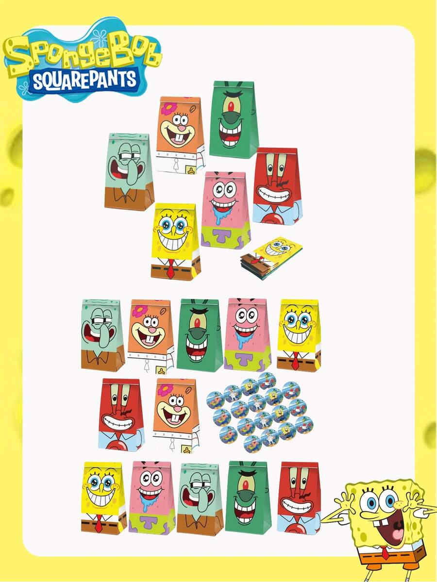 SpongeBob SquarePants Bộ 6/12 túi đựng kẹo, túi đựng đồ ăn nhẹ, túi giấy Kraft chủ đề SpongeBob, túi quà tặng tiệc tùng, lựa chọn tốt nhất để tạo không khí lễ hội, món quà trang trí tiệc và trang trí nhà cửa hoàn hảo cho bạn bè. - Nhiều màu - Xem 1