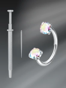 CIZME 3 pièces Anneaux de nez en acier inoxydable, anneaux de nez filetés intérieurs 16G, unisexe, double cristal en forme de fer à cheval pour le nez, le septum, la lèvre, les sourcils, le cartilage de l'oreille - Pince à boule effilée de 8 mm pour le remplacement de bijoux - Multicolore - Voir 12