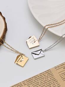 1pc Customizable Necklace,Custom Fashion Necklace,Personalized Envelope Locket Necklace With Customized Name/Message And Family/Pet/Couple Photo, Suitable For Birthday/Valentine/Anniversary - Multicolor - View 3