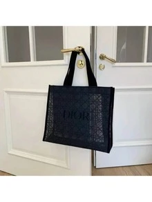 Christian Dior 女士网眼手提包，深灰色透明单肩包，棋盘格网镂空购物袋，奢华时尚手提包 - 黑色 - 查看 6