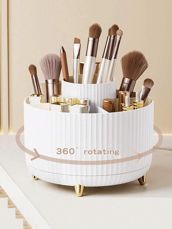 Portapennelli per trucco rotante a 5 scomparti, organizer per cosmetici di grande capacità per pennelli, matite per sopracciglia e rossetti, contenitore portatile per il trucco per cassettiera, bagno, scrivania in ufficio o da viaggio