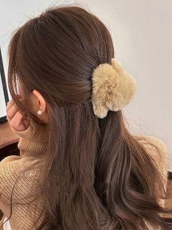 2个可爱毛绒猫耳发夹，女士侧刘海及碎发夹，发爪发饰，情人节发夹，发卡，发夹，抓发夹，秋冬度假装扮必备