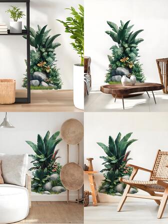 1片仿真石纹绿色植物墙贴，适用于浴室、客厅、卧室、儿童房、门墙、电视沙发背景墙等装饰。