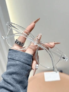 1 Pc Women's Classic Simple Square Plastic Frame Clear Lens Glasses, Versatile For Daily Use - 無色 - 查看 3