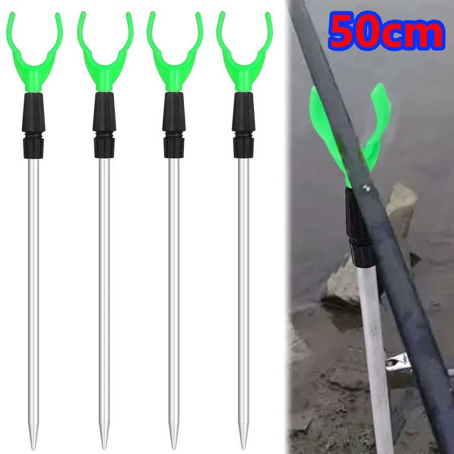 4Pcs 50cm Metal Fishing Rod Bracket Adjustable Simple Fishing Holder Fixed Ground Insert Rod Y Type Ultra-Short Portable Fishing Article - Green - View 1