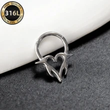 1 件 316 不锈钢心形尖刺鼻环 - 哥特式 Y2K 朋克风格，适合男女鼻中隔、鼻软骨、鼻甲、耳轮、耳甲多用途鼻环和耳洞饰品