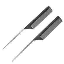 专业8.8英寸尖尾梳（2把装） - 黑色碳纤维和不锈钢尖尾梳，带发夹，女士造型专用