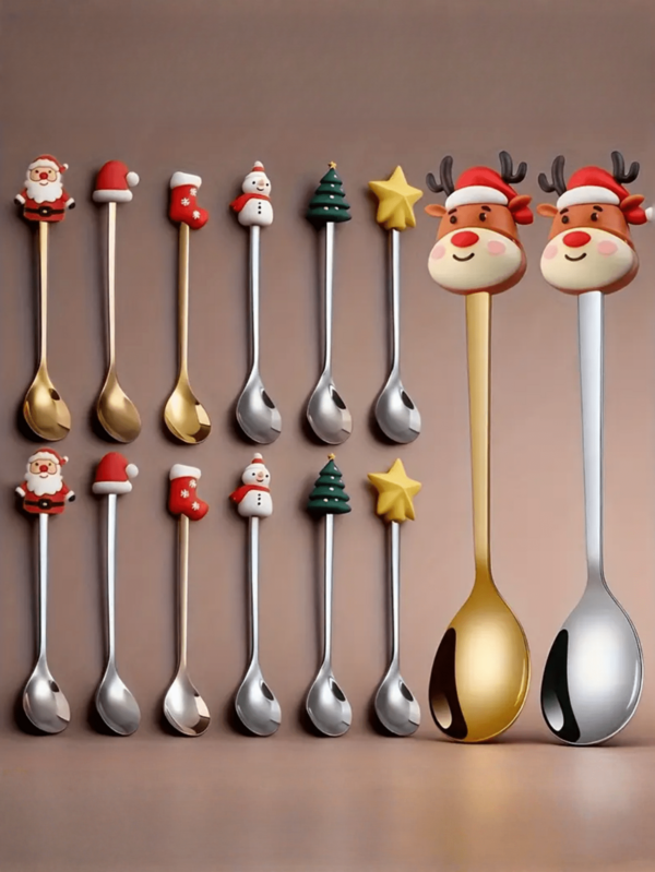Set di 6 cucchiaini da caffè natalizi in acciaio inossidabile - cucchiaini resistenti per mescolare, adatti per ristoranti, caffetterie, feste, dessert, espresso, frullati, marmellata, cioccolato e latte, regalo di Natale perfetto