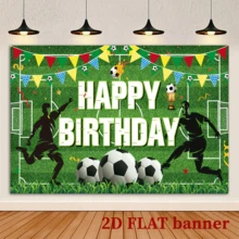 2 Bandeiras, 1 Faixa Decorativa "Feliz Aniversário", Pano com Tema de Futebol "Feliz Aniversário", Adereços para Fotos - Verde - Visão 5