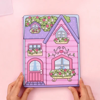 Pink Girl's House Quiet Book Pretend Play Stickers Toy, Daily Life Scene Dress-Up DIY Scrapbooking Kit, Non-Finished Product Requires Handmade Cutting And Crafting