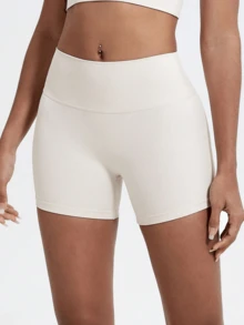 Pantalones cortos de yoga deportivo femenino y pantalones de fitness de cintura alta, cómodos y transpirables, caderas levantadas, sin costuras. Sudaderas y pantalones cortos, pantalones cortos para bicicletas, pantalones cortos para gimnasios - Blanco - Ver 3