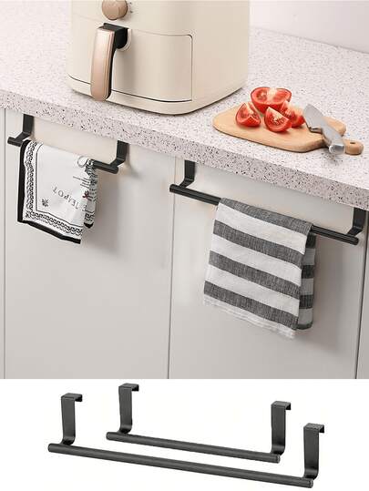 رف منشفة معلق على باب خزانة المطبخ من الفولاذ المقاوم للصدأ بدون آثار، رف منشفة لباب الحمام والدش، رف تخزين معلق