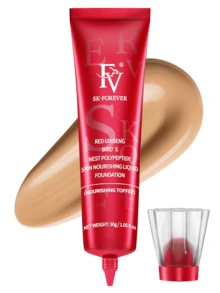 Fond de teint mat imperméable FV - Effet maquillage longue tenue, couvrance moyenne à élevée, formule légère contrôlant la brillance, anti-cernes imperméable, fond de teint couvrance intégrale, primer professionnel, convient aux peaux mixtes/grasses, 30g