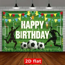 2 Bandeiras, 1 Faixa Decorativa "Feliz Aniversário", Pano com Tema de Futebol "Feliz Aniversário", Adereços para Fotos - Verde - Visão 4