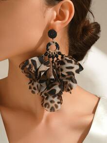1 Pair Exaggerated Sexy Leopard Print Women's Fabric Flower Tassel Earrings Fashion Statement Jewelry For Winter Party Prom Holiday Gift