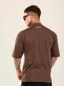 DMUNIZ Basic Premium Knit Oversized Streetwear T-Shirt With High Neck And Chest Print - Rust Brown - View 2