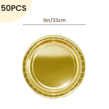 10/20/50个装一次性金色纸盘，用于餐桌装饰，镀铝7英寸/9英寸圆形甜点餐盘，派对用品，适用于婚礼、家庭聚餐、生日派对、野餐、烧烤、节日等场合。 - 金色 - 查看 17